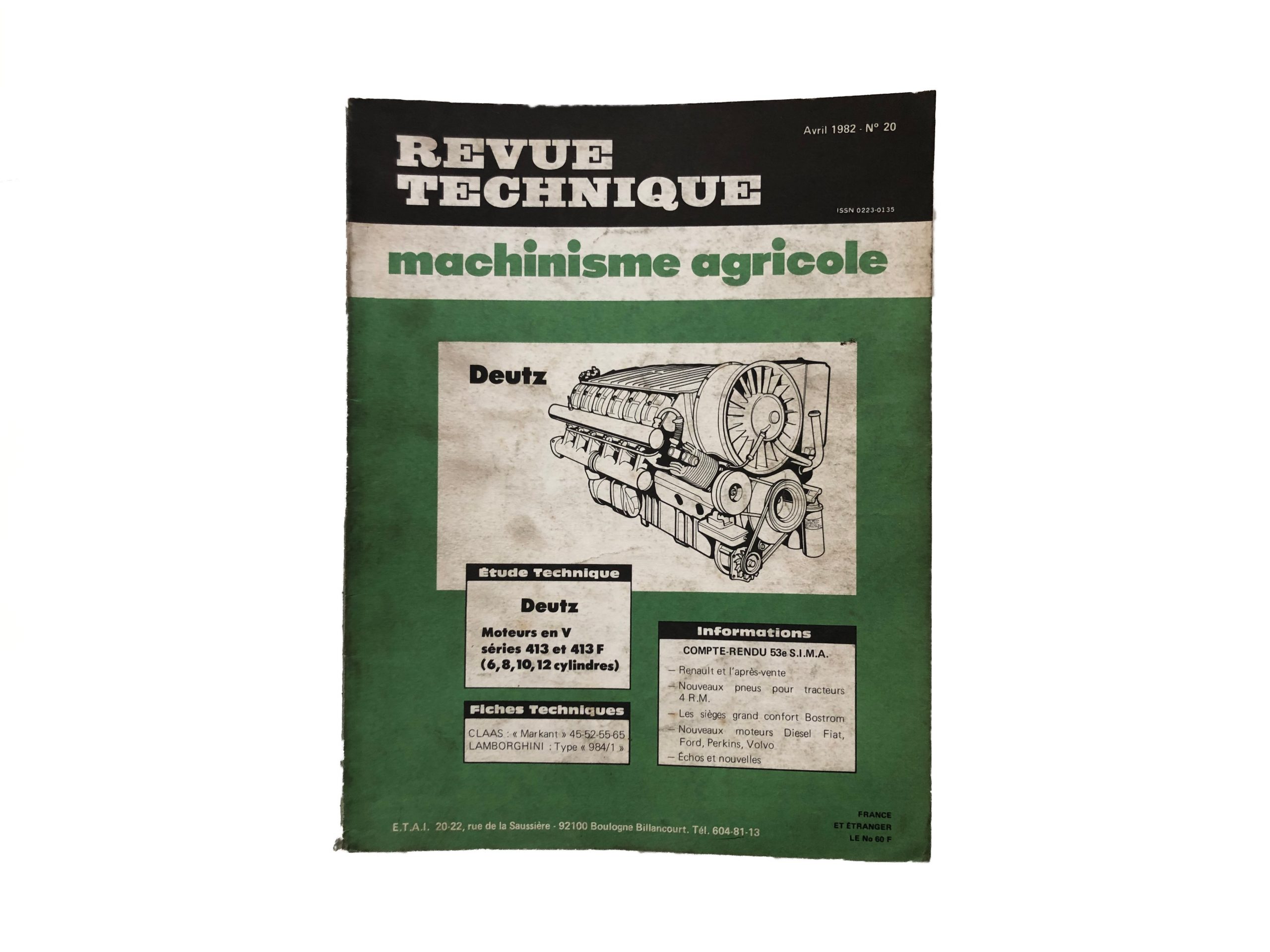 n° 20 Revue Technique Machinisme Agricole DEUTZ Avril 1982 