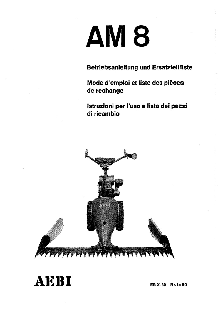 Motofaucheuse de pente Aebi AM - CC - HC catalogue pièces détachées numérique