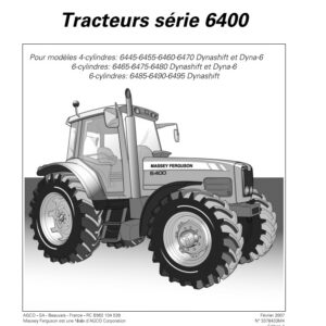 Tracteur MF 6445 6455 6460 6470 Dynashift et Dyna-6 Tier 2 Manuel utilisation entretien Massey Ferguson numérique