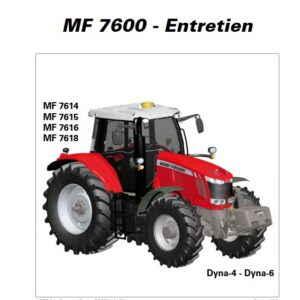 Tracteur MF 7614 7615 7616 7618 Dyna-4 Dyna-6 Manuel entretien Massey Ferguson numérique