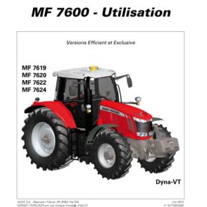 Tracteur MF 7619 7620 7622 7624 Dyna-VT Efficient et Exclusive Manuel utilisation Massey Ferguson numérique