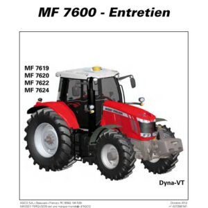 Tracteur MF 7619 7620 7622 7624 Dyna-VT Manuel entretien Massey Ferguson numérique