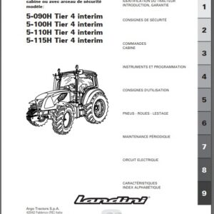 Tracteur Série 5H 5-090H 5-100H 5-110H 5-115H T4i Manuel utilisation entretien Landini numérique