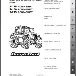 Tracteur Série 7 7-175 7-190 7-215 Robo-Shift Manuel utilisation entretien Landini numérique