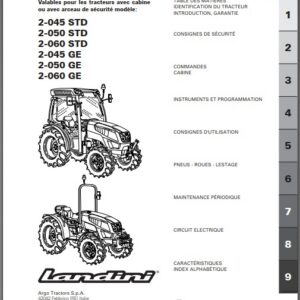 Tracteur Série 2 2-045 2-050 2-060 STD et GE Manuel utilisation entretien Landini numérique