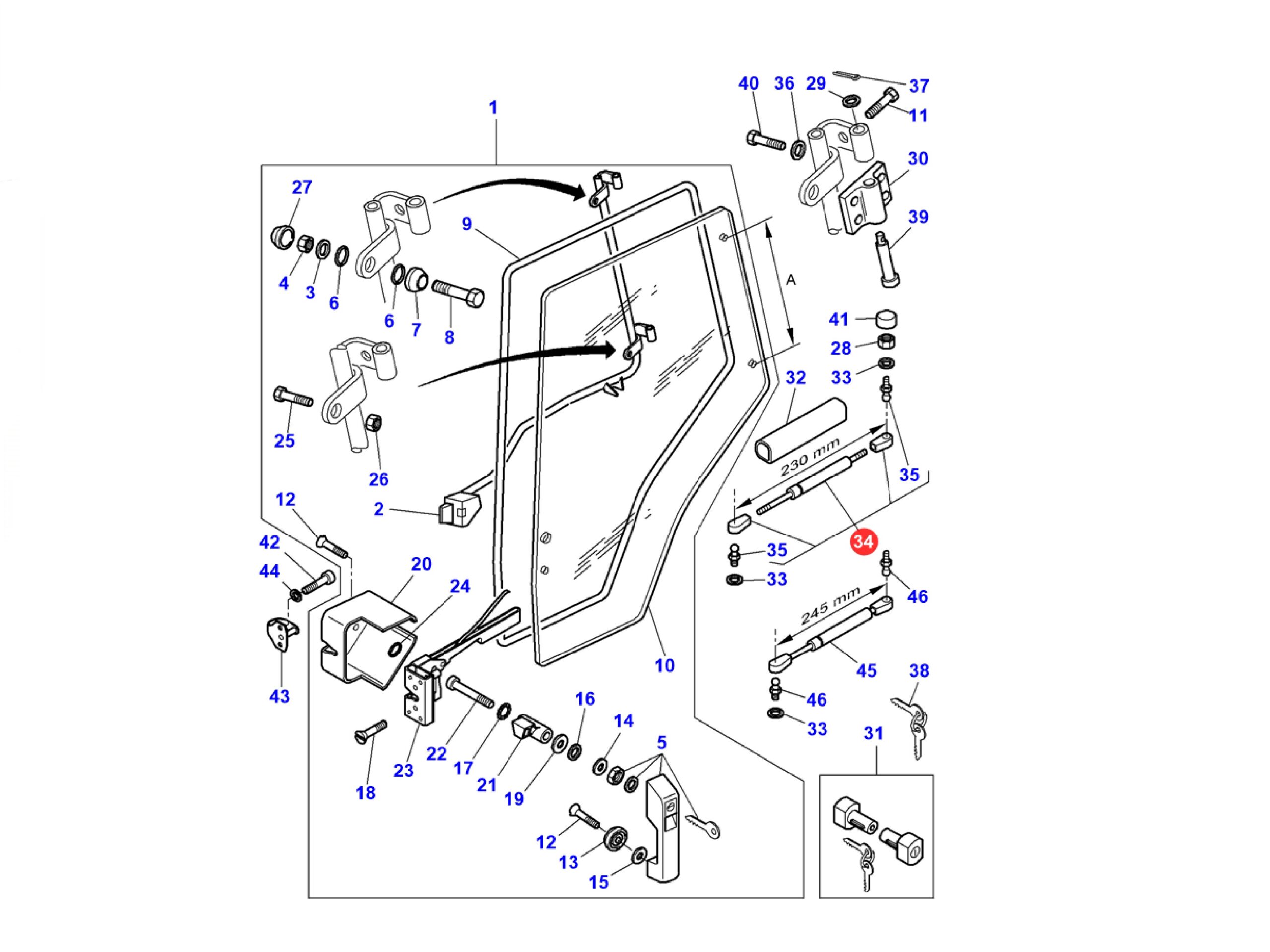 3902121M4 vérin de porte gauche ou droite Massey Ferguson 6100 8100 6200 8200 5400 6400 7400 8400 – Image 2